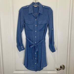 Anthropologie Tylho Tunic Top / Mini Dress Blue Dotty Print Button Down S